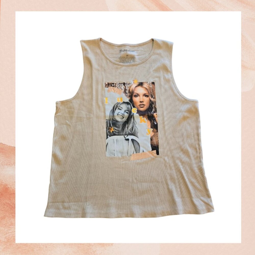 Tan Britney Spears Ribbed Lucky Graphic Tank Top